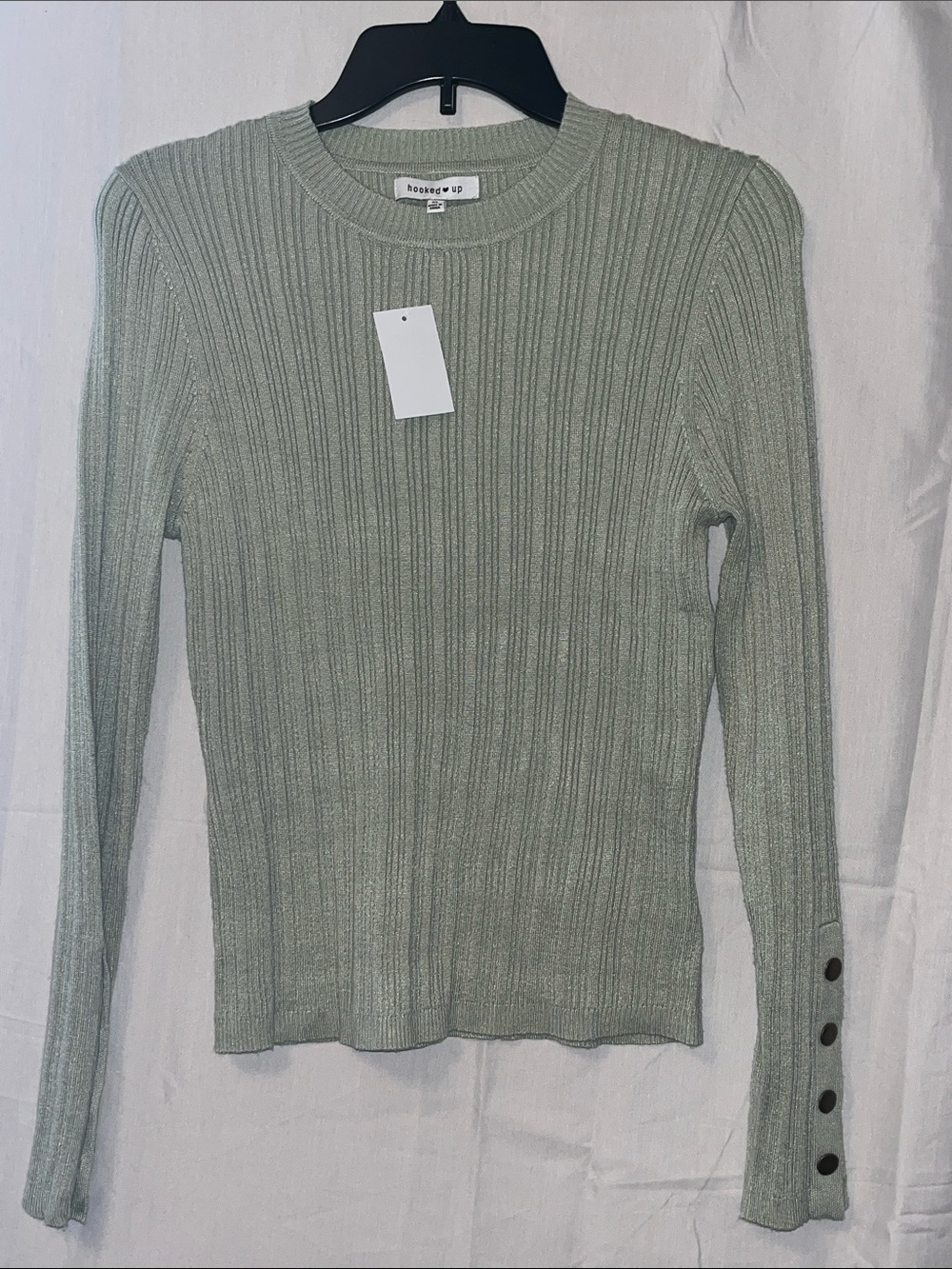 Hooked Up Ribbed Crewneck Sweater - Sage